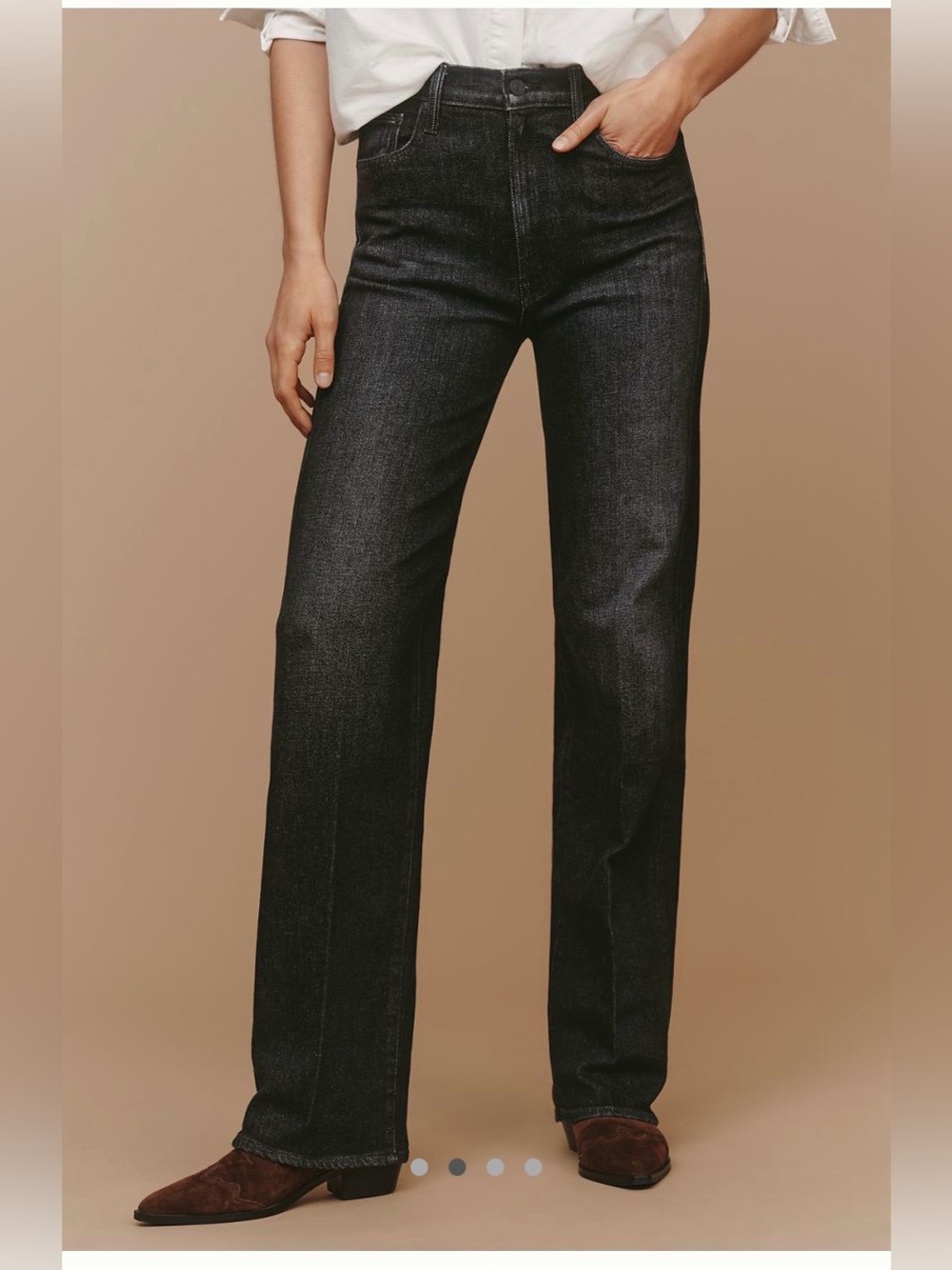 MOTHER The Rambler Zip High Rise Black Straight-Leg Women's Jeans